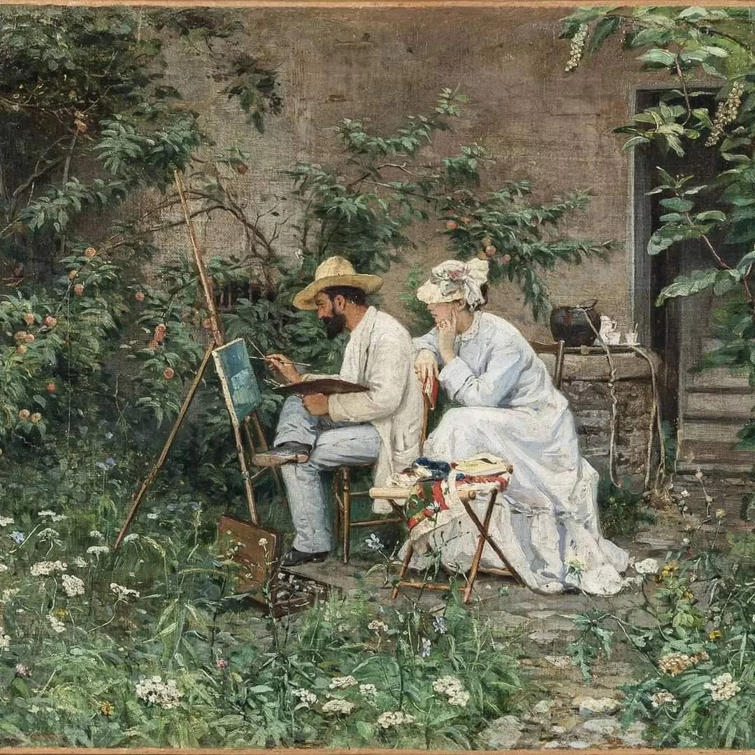 Ritratto di Francesco Saverio Altamura e Jane Banham Hay al cavalletto, da Michele Tedesco
